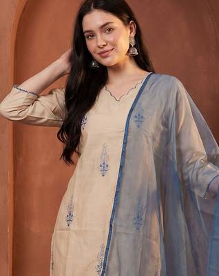Women Ethnic Motifs Embroidered Regular Thread Work Kurta With Trousers & Dupatta 4