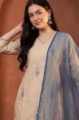 Women Ethnic Motifs Embroidered Regular Thread Work Kurta With Trousers & Dupatta