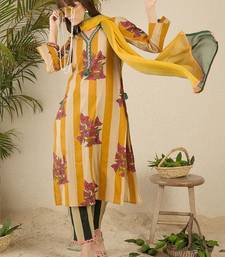 Women Tribal Striped Cotton Kurtas & Trousers With Dupatta