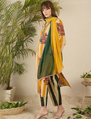 Women Tribal Striped Regular  Cotton Kurtas & Trousers With Dupatta 3