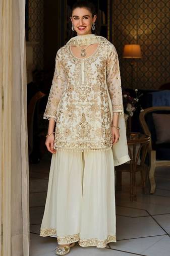 Women Ethnic Motifs Embroidered Thread Work Kurta with Sharara & With Dupatta