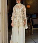 Women Ethnic Motifs Embroidered Regular Thread Work Kurta with Sharara & With Dupatta