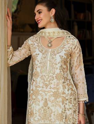Women Ethnic Motifs Embroidered Regular Thread Work Kurta with Sharara & With Dupatta 2