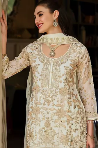 Women Ethnic Motifs Embroidered Regular Thread Work Kurta with Sharara & With Dupatta