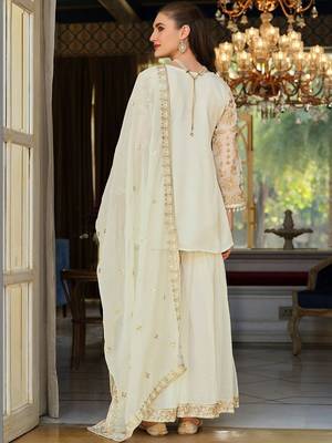 Women Ethnic Motifs Embroidered Regular Thread Work Kurta with Sharara & With Dupatta 4
