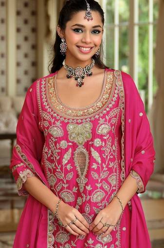 Women Ethnic Motifs Embroidered Kurta with Sharara & With Dupatta