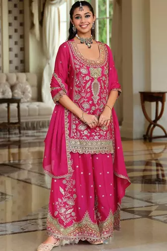 Women Ethnic Motifs Embroidered Regular Kurta with Sharara & With Dupatta