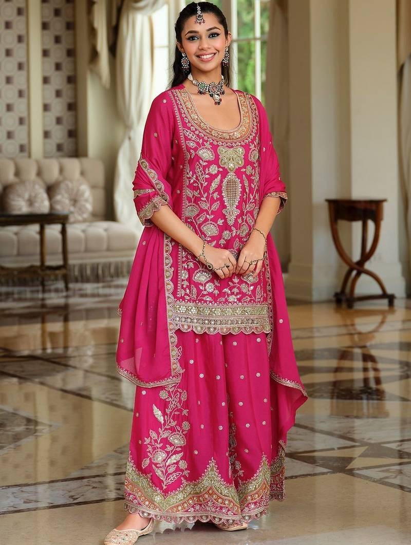 Women Ethnic Motifs Embroidered Regular Kurta with Sharara & With Dupatta