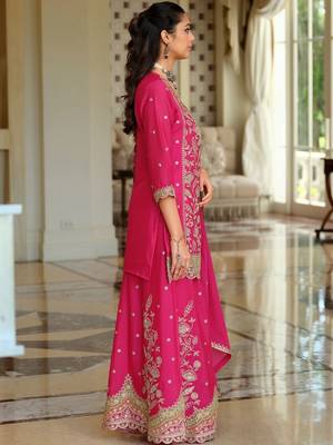 Women Ethnic Motifs Embroidered Regular Kurta with Sharara & With Dupatta 6