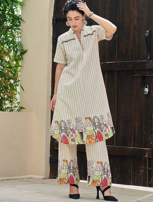 Women Striped  Cotton A-Line Kurta with Palazzo 1