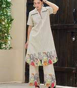 Women Striped  Cotton A-Line Kurta with Palazzo