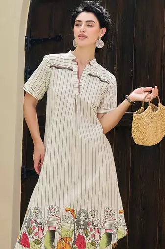 Women Striped Pure Cotton A-Line Kurta with Palazzo