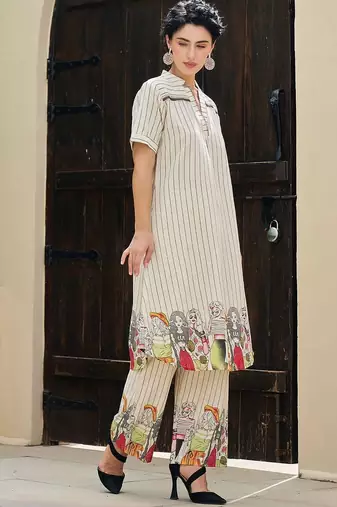 Women Striped Pure Cotton A-Line Kurta with Palazzo