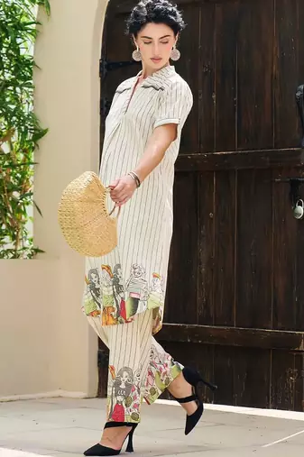 Women Striped Pure Cotton A-Line Kurta with Palazzo