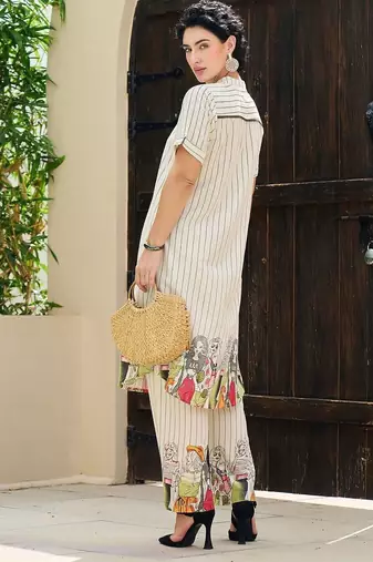 Women Striped Pure Cotton A-Line Kurta with Palazzo