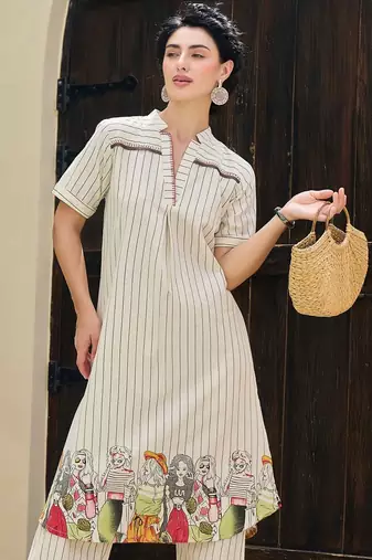 Women Striped Pure Cotton A-Line Kurta with Palazzo