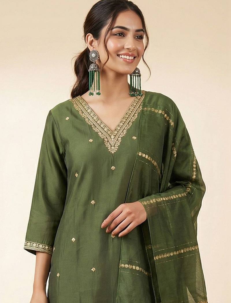 Women Ethnic Motifs Embroidered Regular Thread Work Kurta with Trousers & With Dupatta