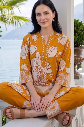 Ethnic Motifs Printed Regular  Cotton Kurta with Trousers