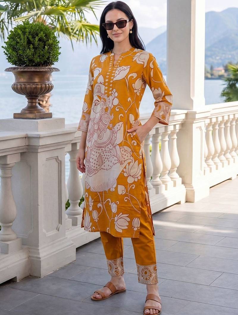 Ethnic Motifs Printed Regular  Cotton Kurta with Trousers