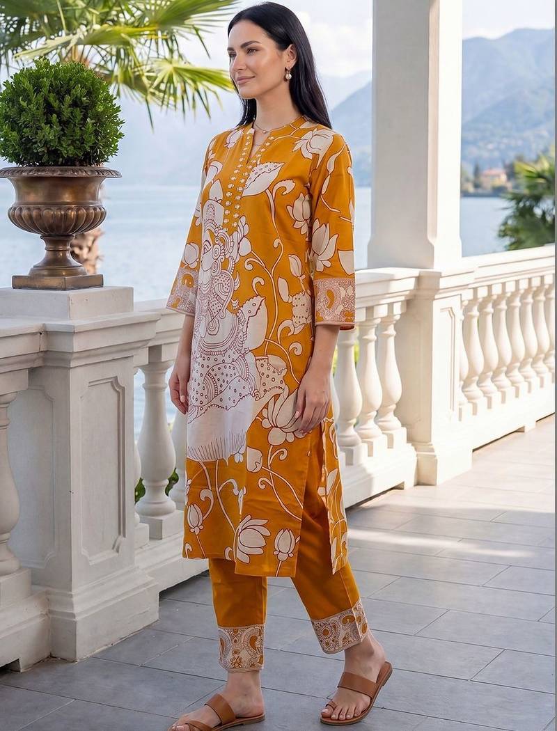 Ethnic Motifs Printed Regular  Cotton Kurta with Trousers