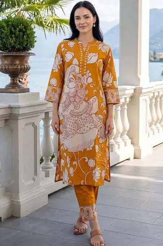 Ethnic Motifs Printed Regular  Cotton Kurta with Trousers