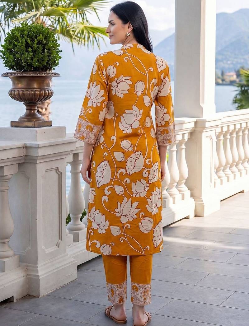 Ethnic Motifs Printed Regular  Cotton Kurta with Trousers