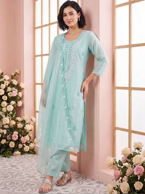 Women Ethnic Motifs Embroidered Regular Thread Work Kurta with Trousers & With Dupatta 1