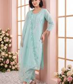 Women Ethnic Motifs Embroidered Regular Thread Work Kurta with Trousers & With Dupatta