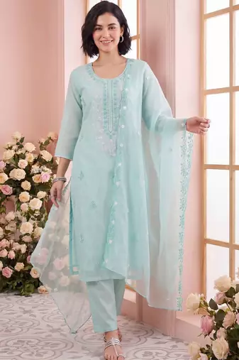 Women Ethnic Motifs Embroidered Regular Thread Work Kurta with Trousers & With Dupatta