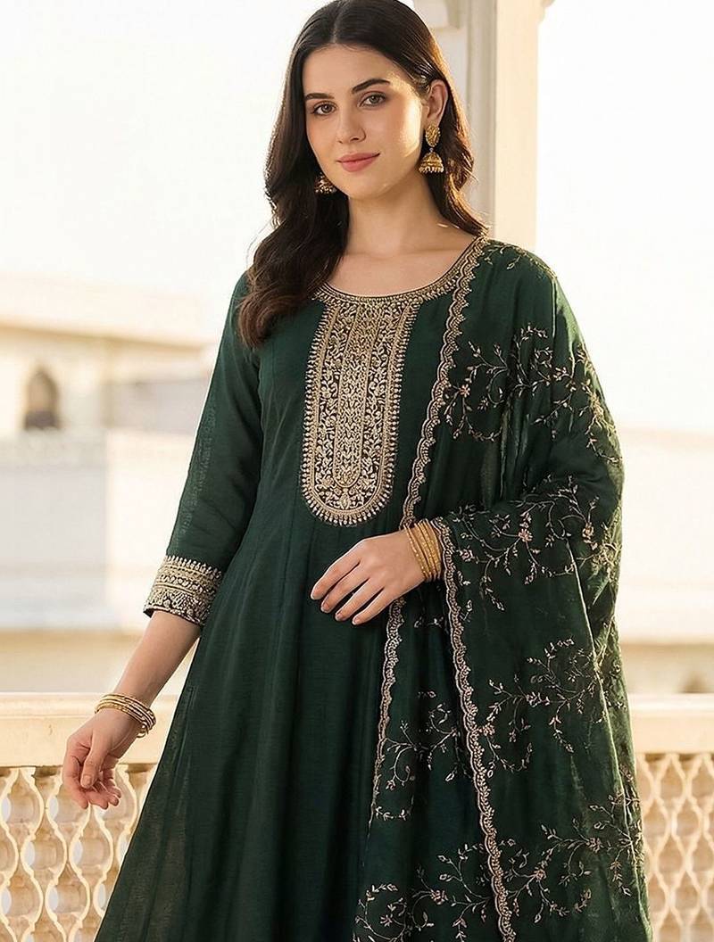 Women Ethnic Motifs Embroidered Panelled Thread Work Kurta with Trousers & With Dupatta