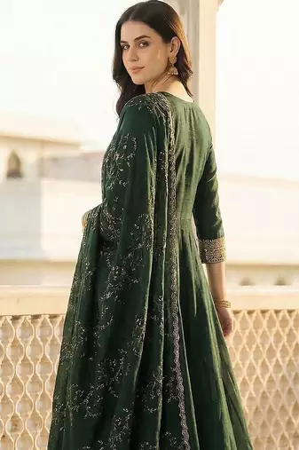 Women Ethnic Motifs Embroidered Panelled Thread Work Kurta with Trousers & With Dupatta