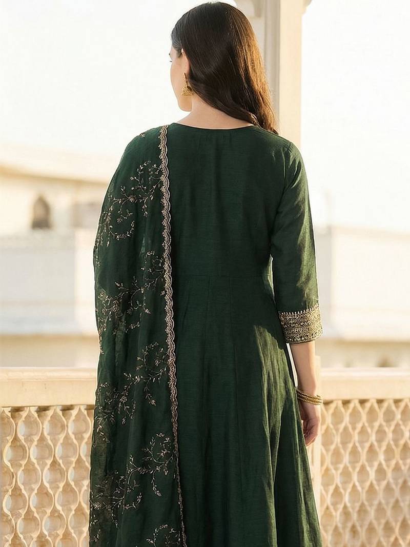 Women Ethnic Motifs Embroidered Panelled Thread Work Kurta with Trousers & With Dupatta