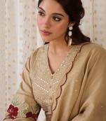 Women Yoke Design Embroidered Cotton Kurta with Trousers & Dupatta