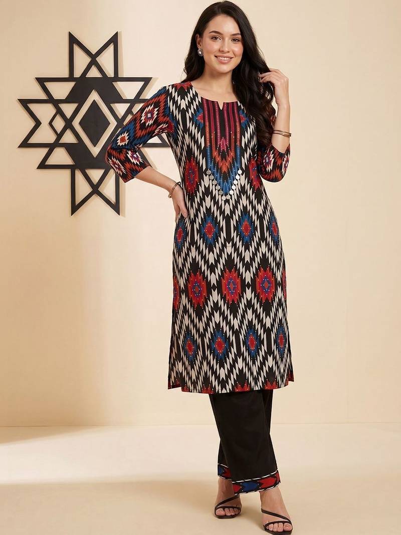 Women Printed Regular  Cotton Kurta with Trousers
