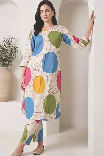 Women Printed Regular  Cotton Kurta with Trousers