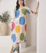 Women Printed Regular  Cotton Kurta with Trousers