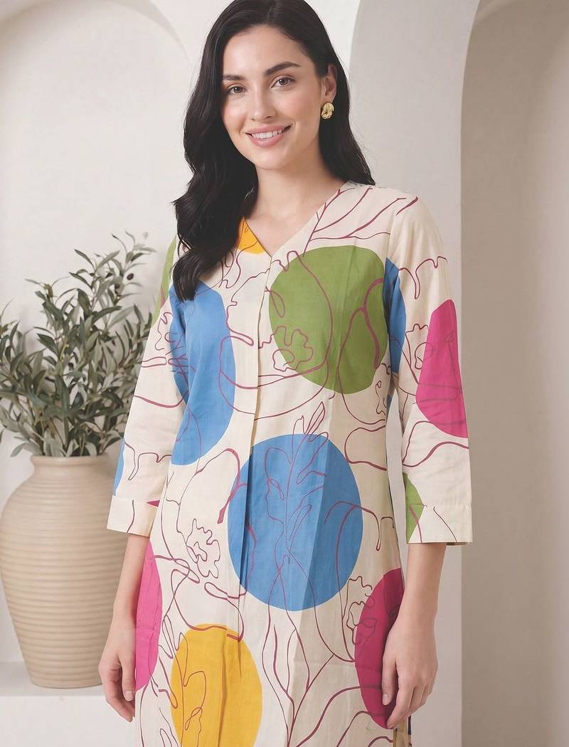 Women Printed Regular  Cotton Kurta with Trousers