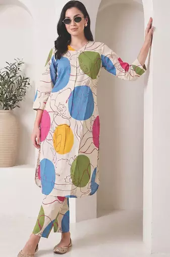 Women Printed Regular  Cotton Kurta with Trousers