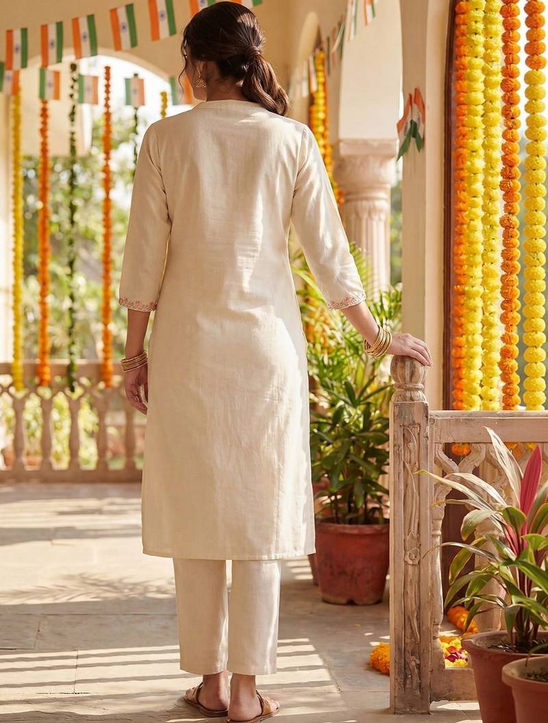 Women Floral Embroidered Regular Thread Work  Cotton Kurta with Trousers