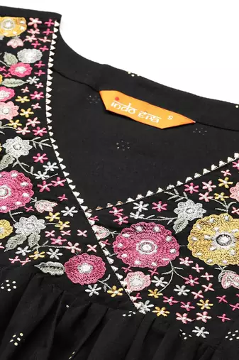 Floral Embroidered Empire Thread Work Pure Cotton Kurta with Palazzos
