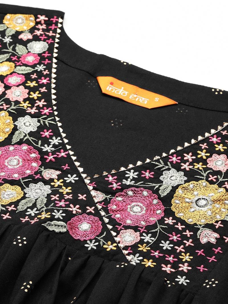 Floral Embroidered Empire Thread Work  Cotton Kurta with Palazzos