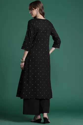 Floral Embroidered Empire Thread Work Pure Cotton Kurta with Palazzos