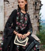 Floral Embroidered Tie-Up Neck Thread Work Straight Kurta With Trousers & Dupatta