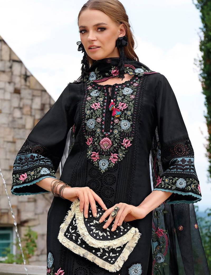 Floral Embroidered Tie-Up Neck Thread Work Straight Kurta With Trousers & Dupatta