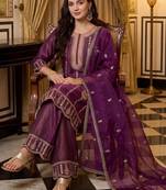 Women Ethnic Motifs Embroidered Regular Thread Work Kurta with Palazzos & With Dupatta