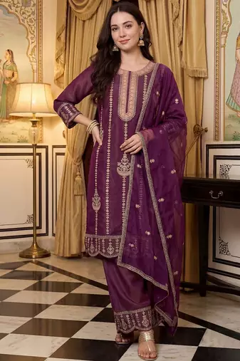 Women Ethnic Motifs Embroidered Regular Thread Work Kurta with Palazzos & With Dupatta