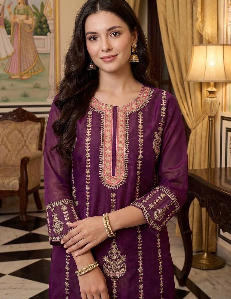 Women Ethnic Motifs Embroidered Regular Thread Work Kurta with Palazzos & With Dupatta