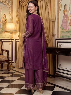 Women Ethnic Motifs Embroidered Regular Thread Work Kurta with Palazzos & With Dupatta 5