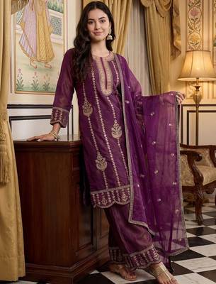 Women Ethnic Motifs Embroidered Regular Thread Work Kurta with Palazzos & With Dupatta 6