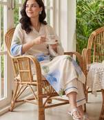 Women Floral Printed Regular Linen Kurta with Trousers & With Dupatta
